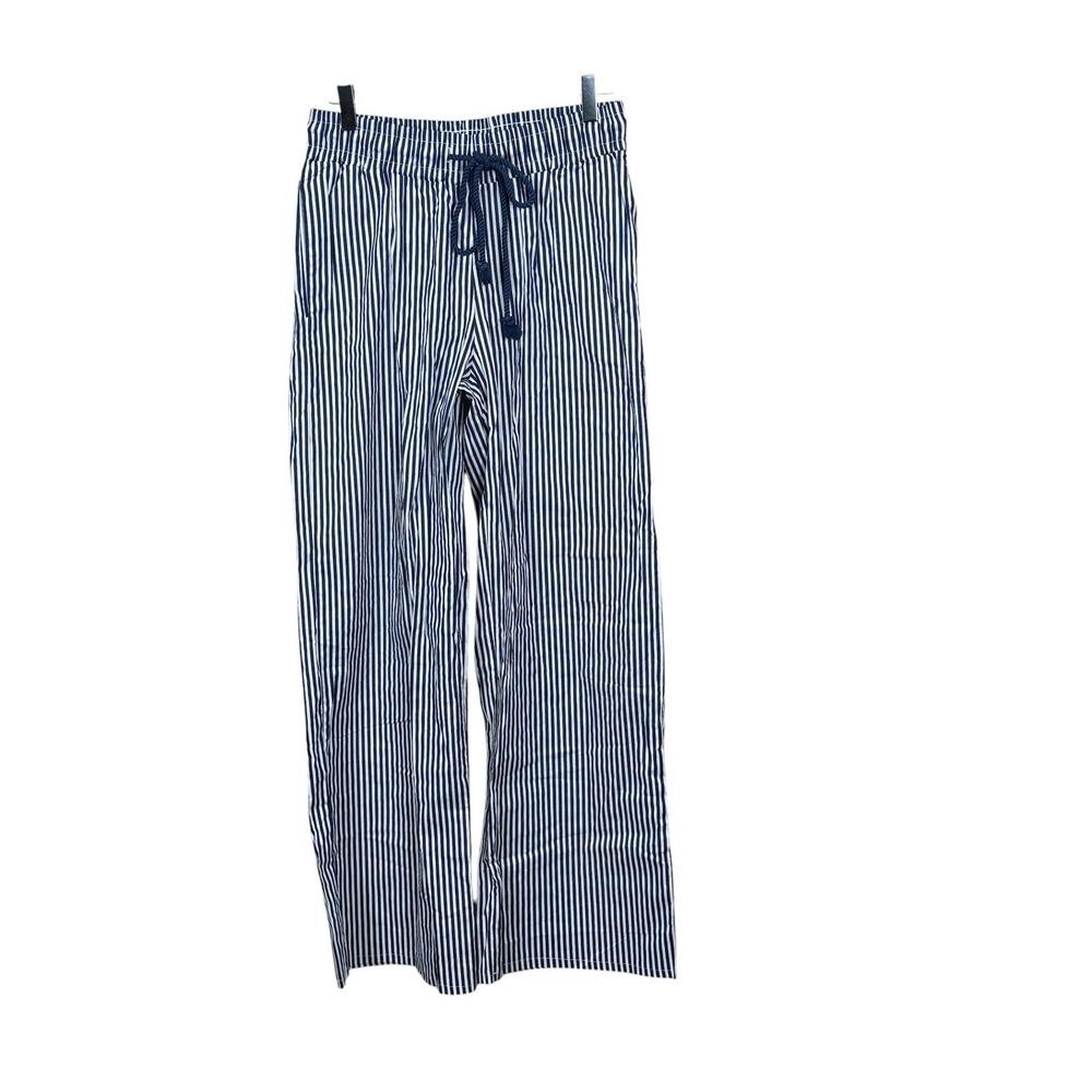 Edikted Womens Navy White Striped Wide Leg Cotton Drawstring Pants Size S NWT